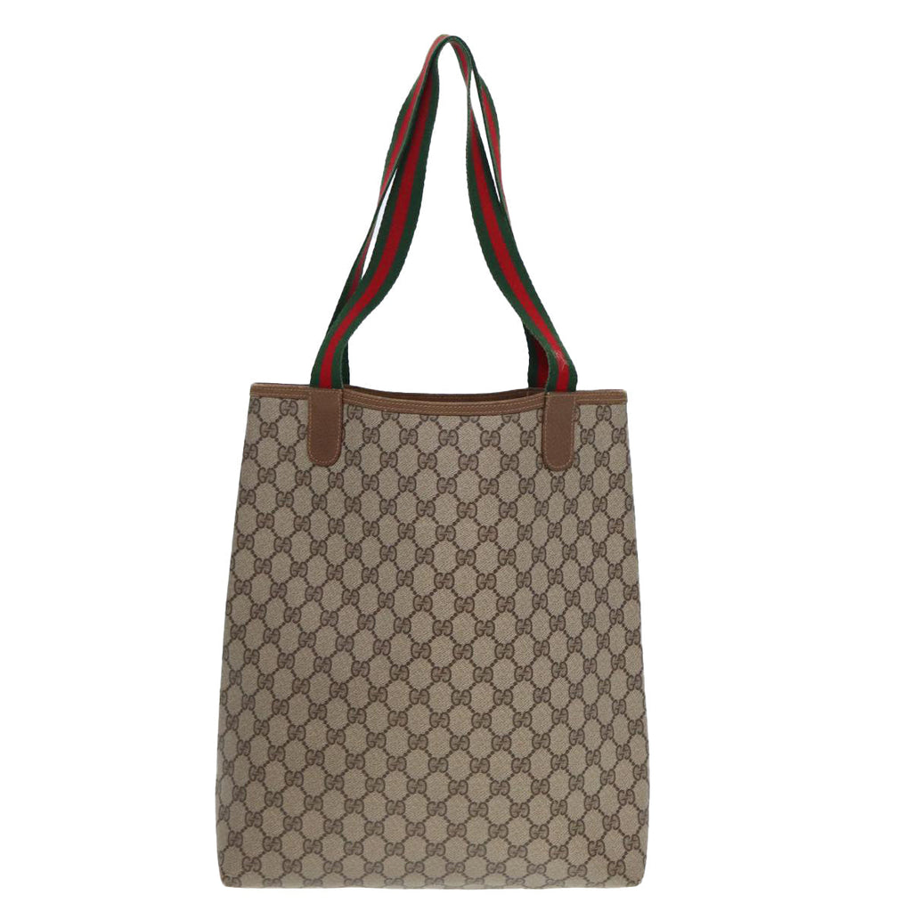 GUCCI GG Canvas Web Sherry Line Tote Bag PVC Leather Beige Green Red 80257