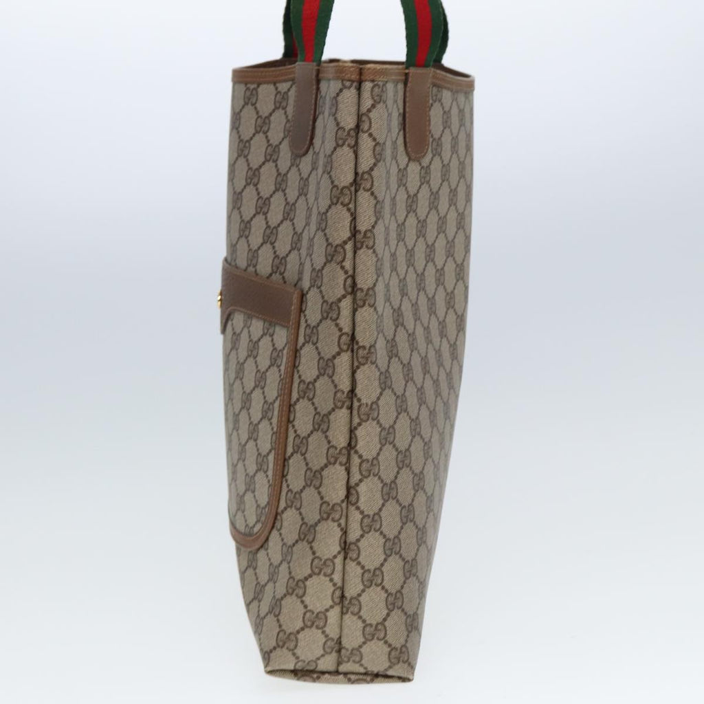 GUCCI GG Canvas Web Sherry Line Tote Bag PVC Leather Beige Green Red 80257
