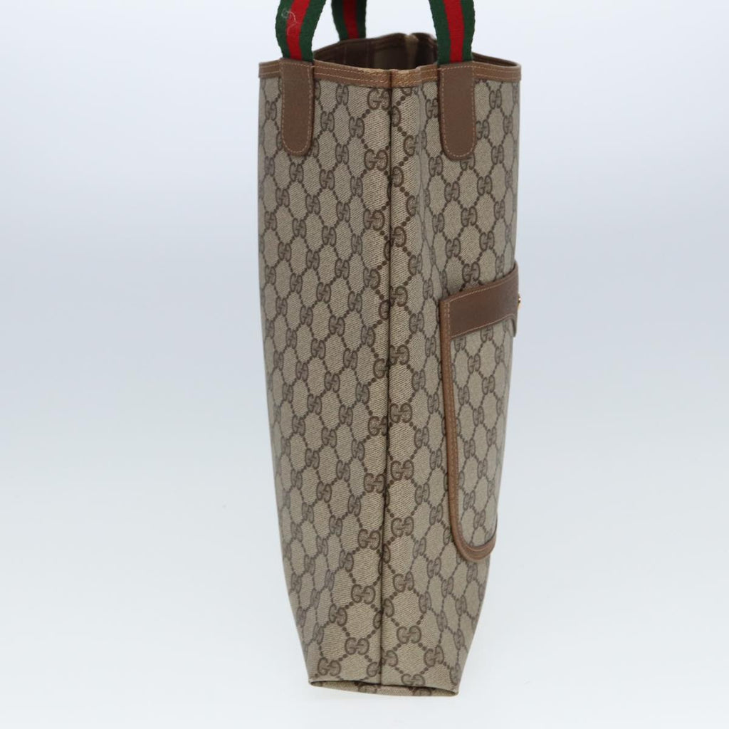 GUCCI GG Canvas Web Sherry Line Tote Bag PVC Leather Beige Green Red 80257