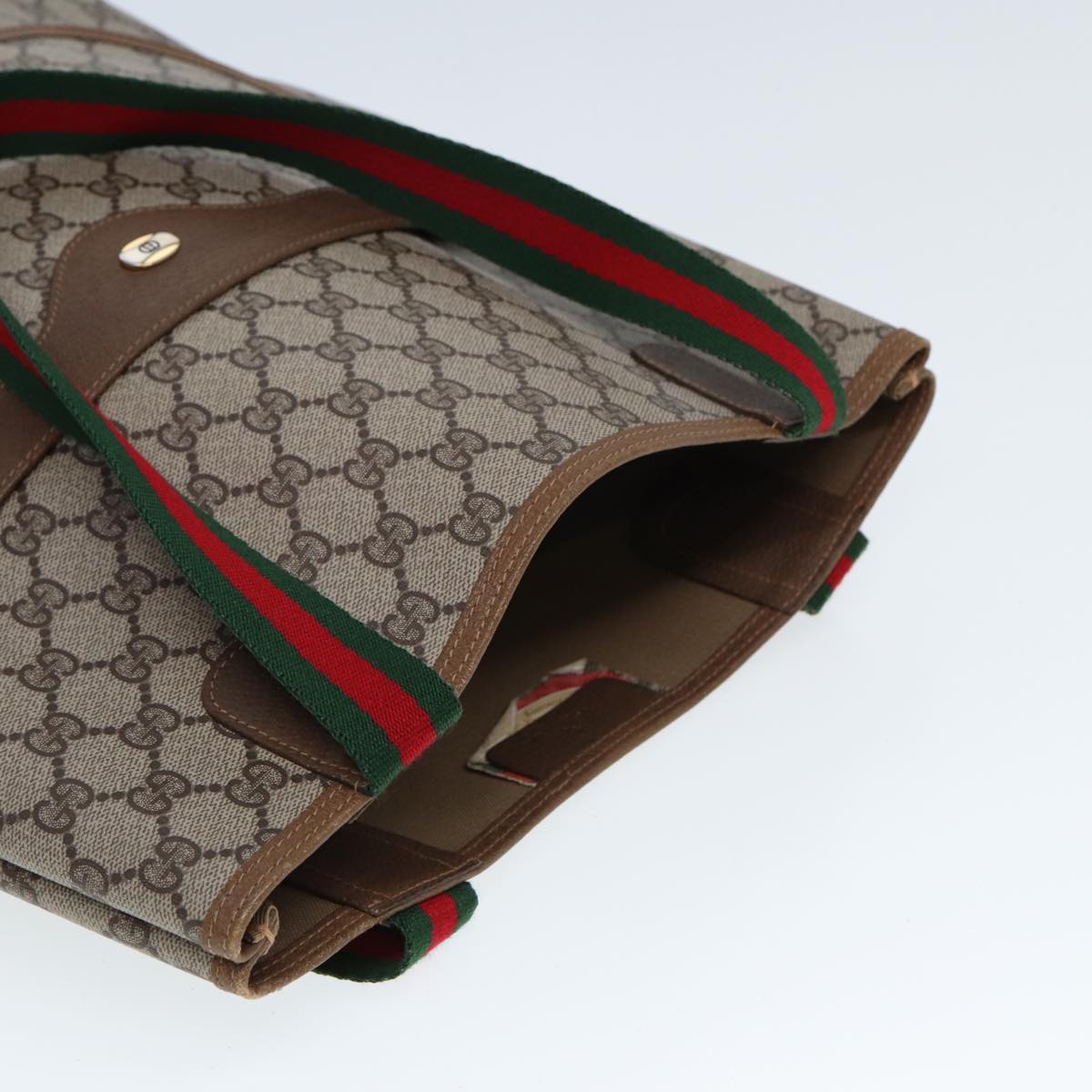 GUCCI GG Canvas Web Sherry Line Tote Bag PVC Leather Beige Green Red 80257