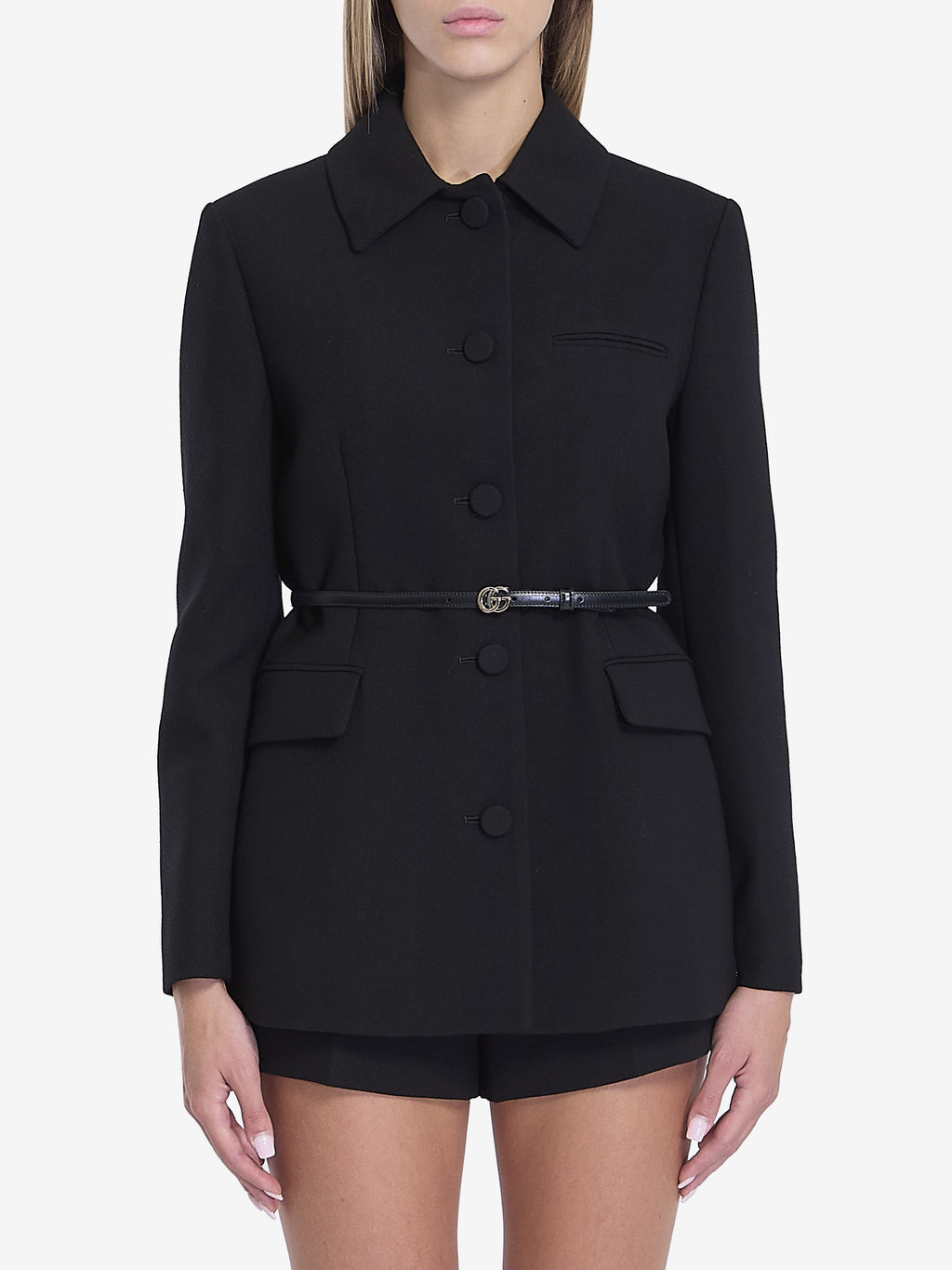 GUCCI Wool Creased Pleated Jacket with Detachable Belt - Women's Regular Fit