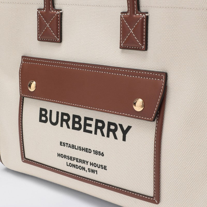 Burberry Freya Small Beige/Leather Tote Women