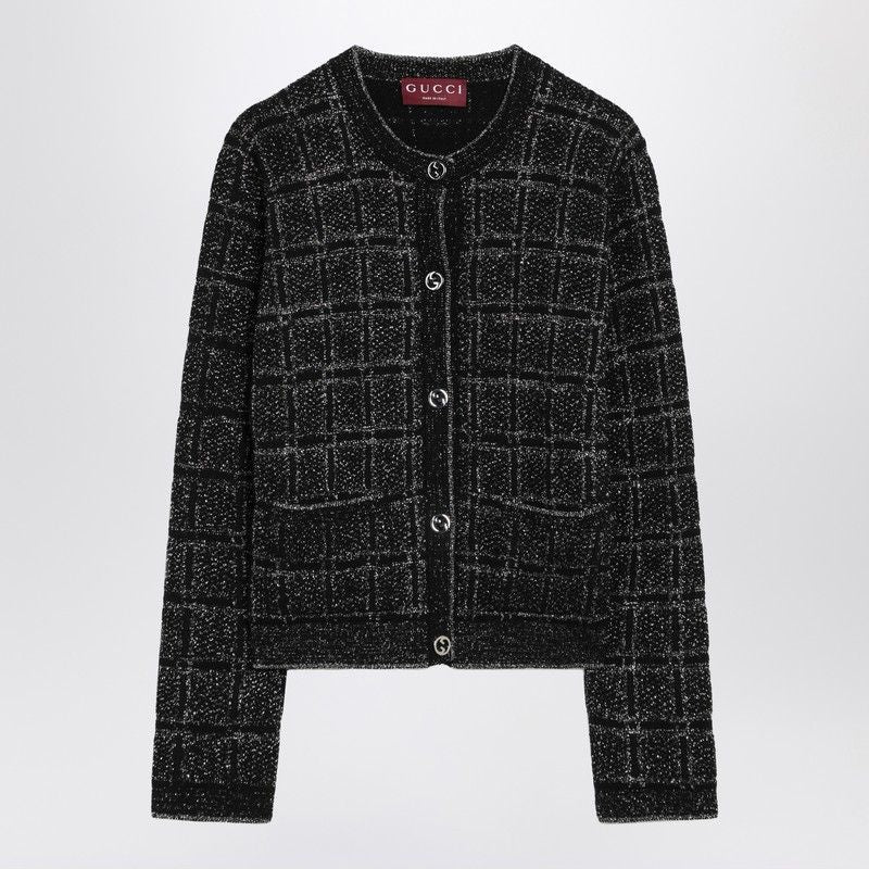 GUCCI Checked Design Wool and Lamé Cardigan