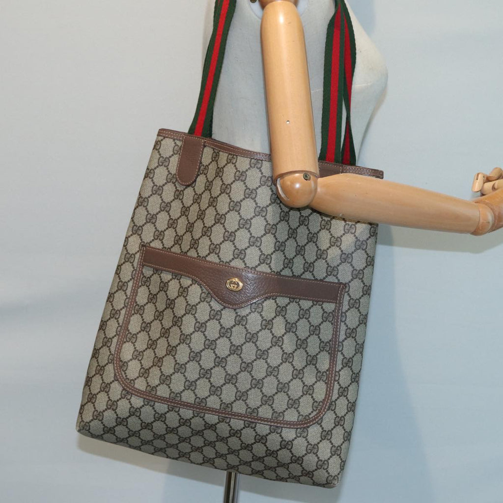 GUCCI GG Supreme Web Sherry Line Tote Bag PVC Beige 002 090 6487 80597