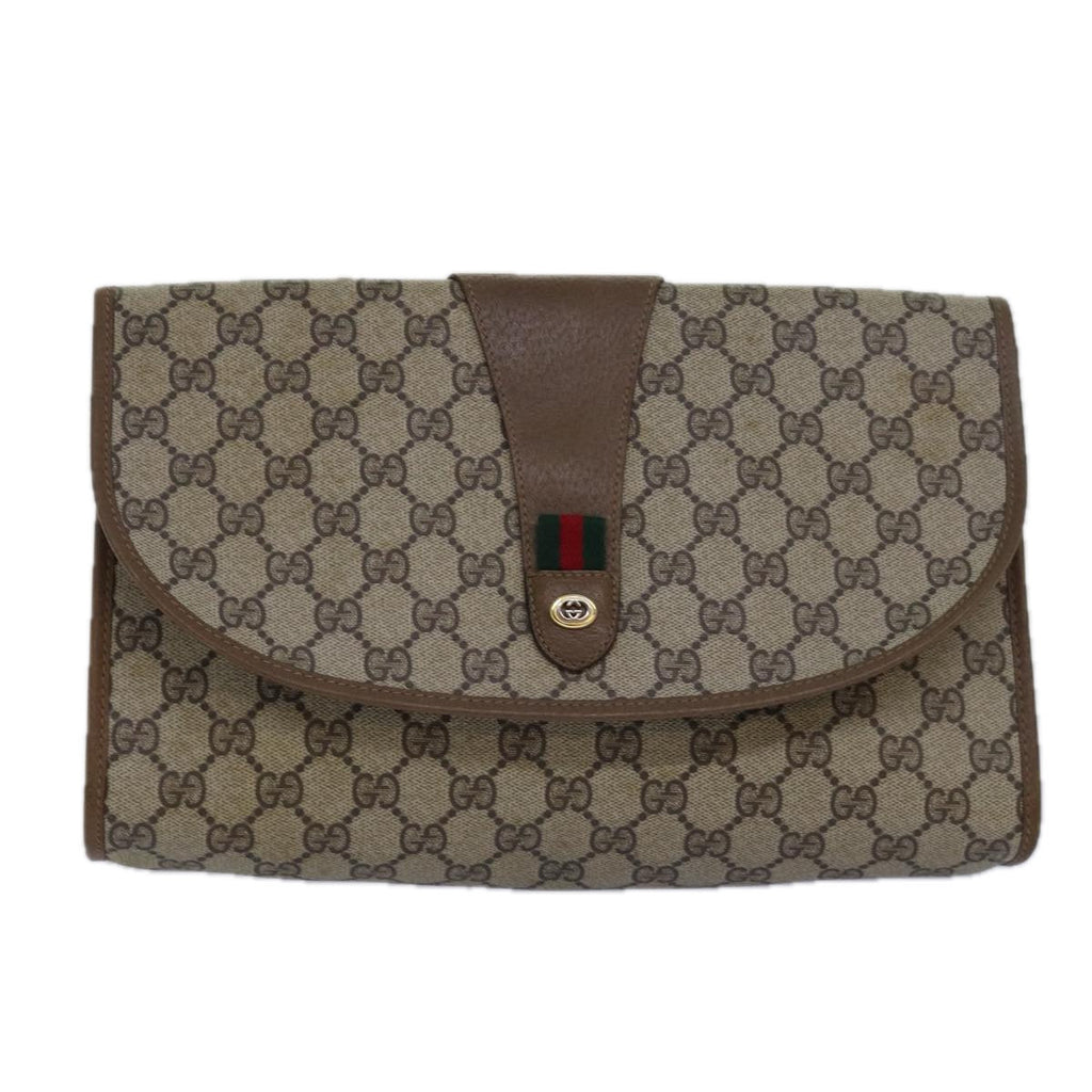 GUCCI GG Supreme Web Sherry Line Clutch Bag PVC Beige Red 89 01 031 80603