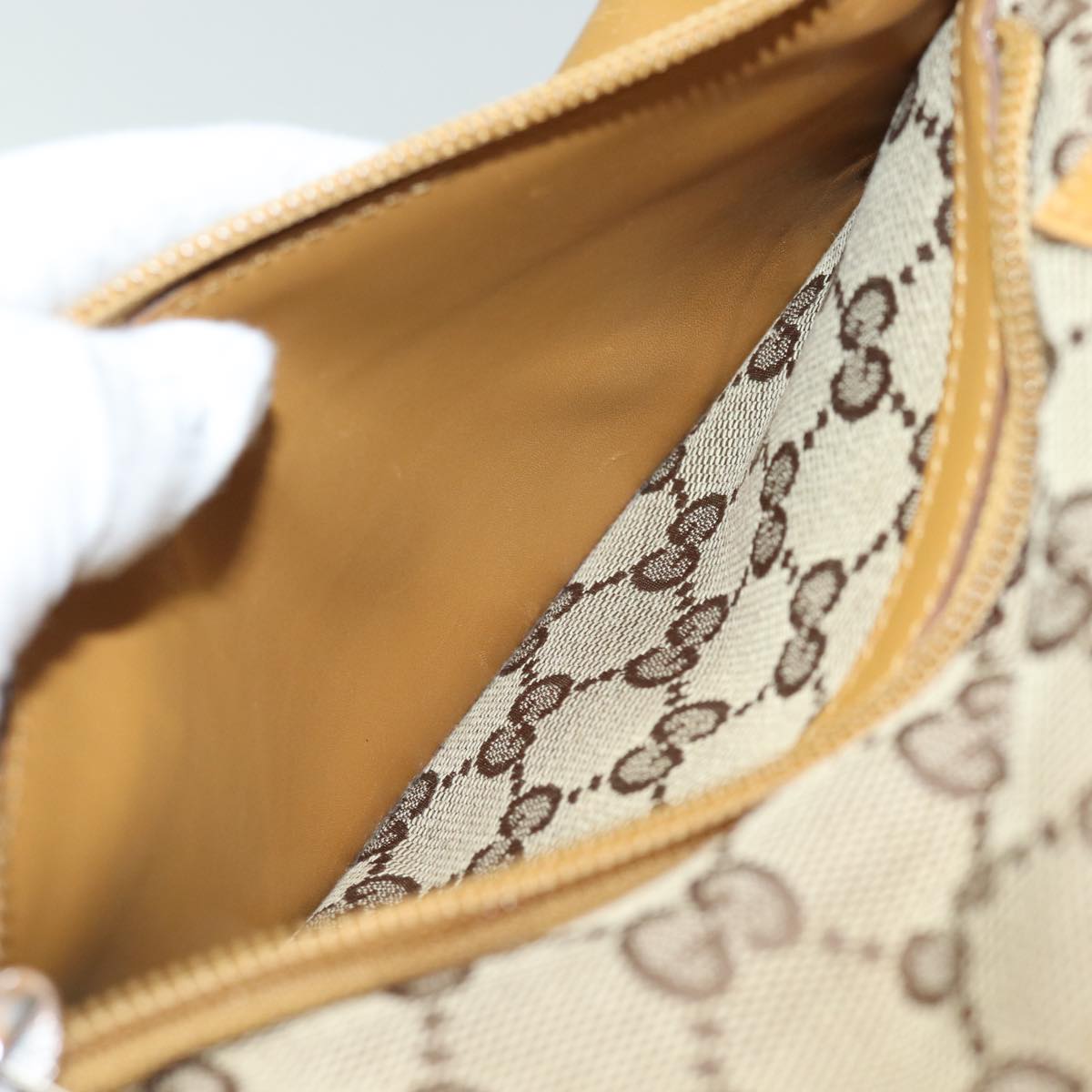 GUCCI GG Canvas Sherry Line Hand Bag Beige Red Brown 019 0402 80606
