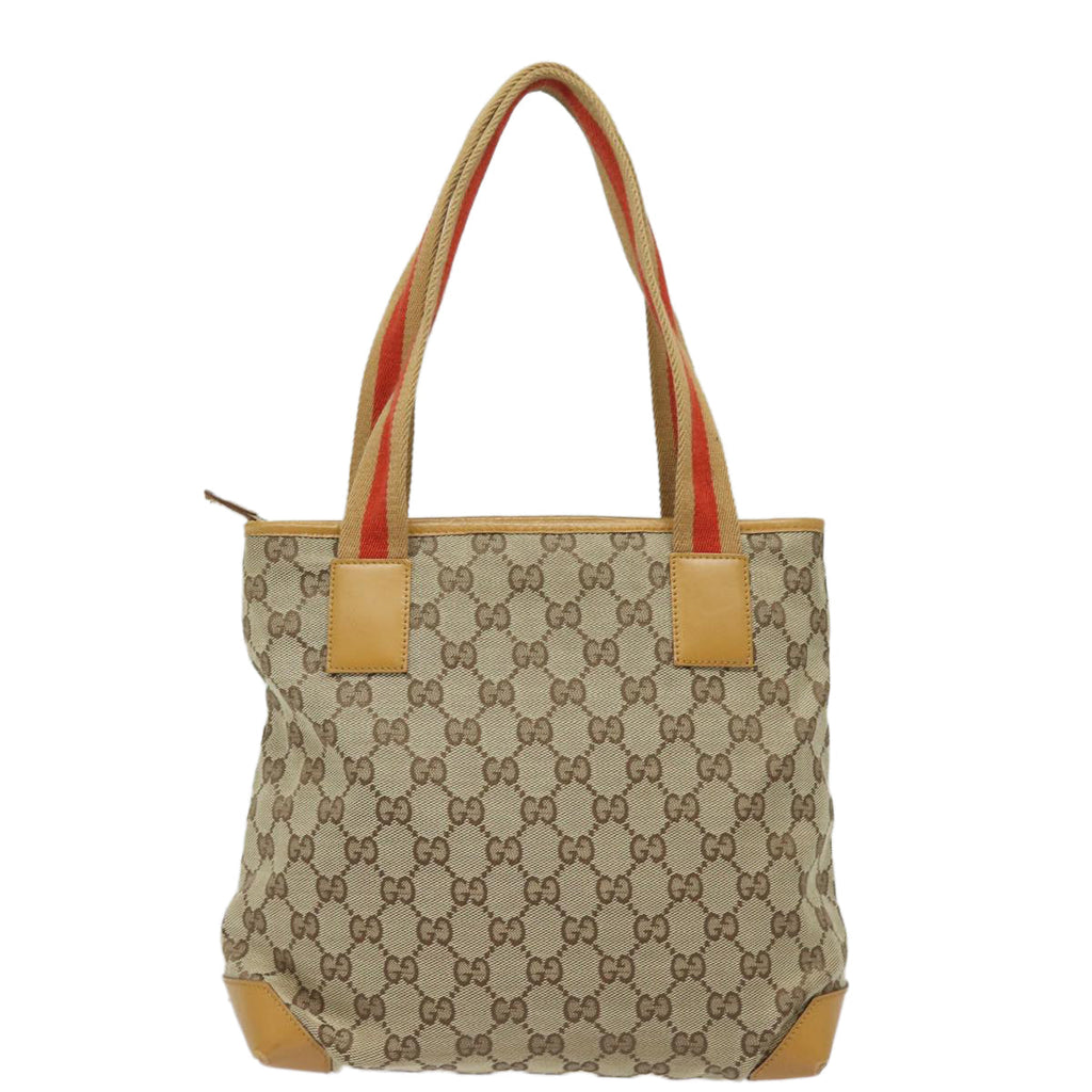 GUCCI GG Canvas Sherry Line Hand Bag Beige Red Brown 019 0402 80606