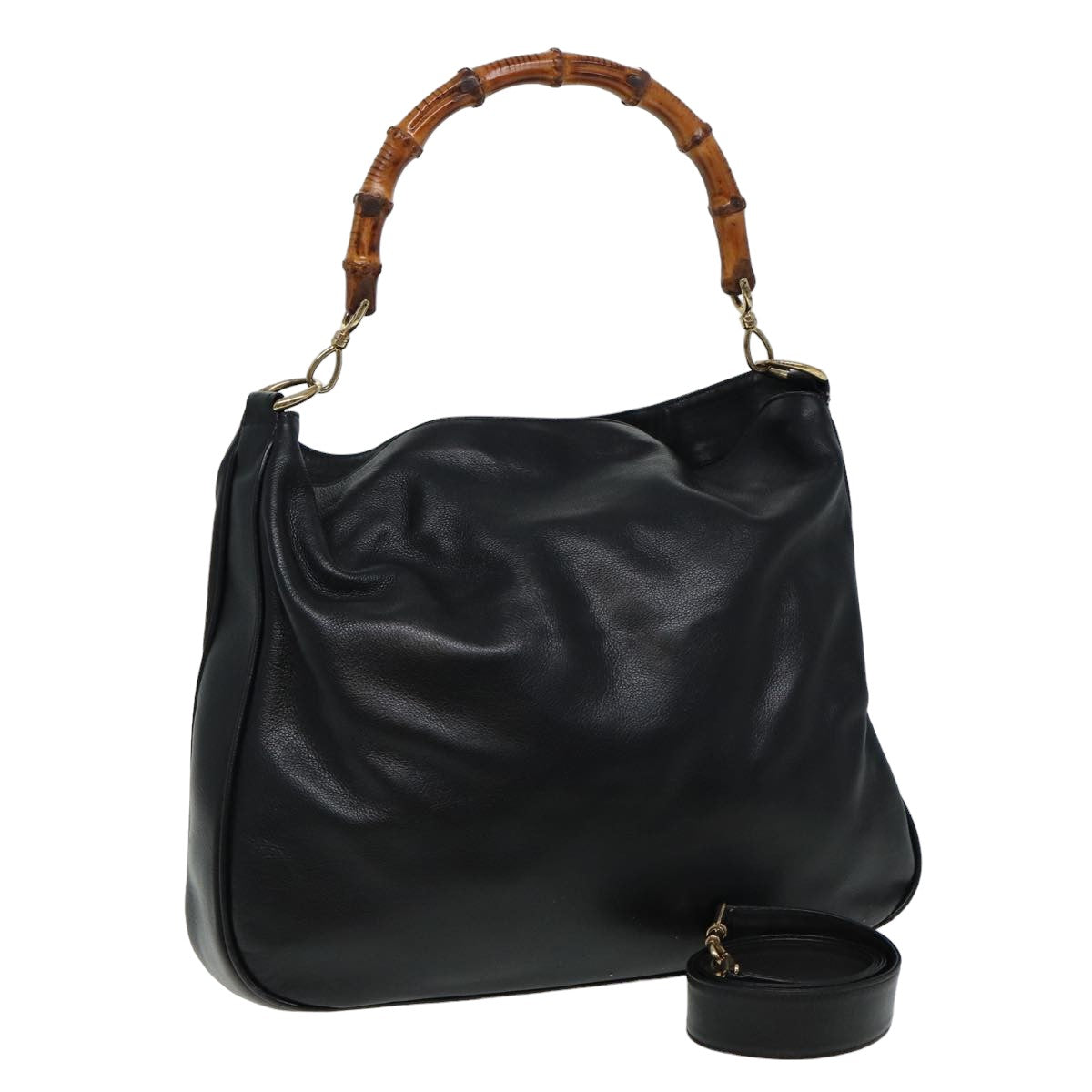 GUCCI Bamboo Hand Bag Leather Black 80628