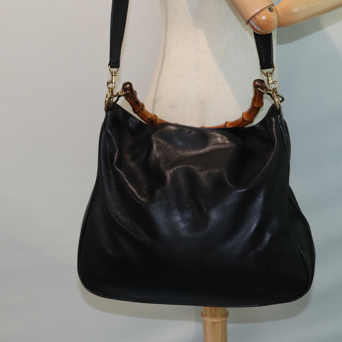 GUCCI Bamboo Hand Bag Leather Black 80628