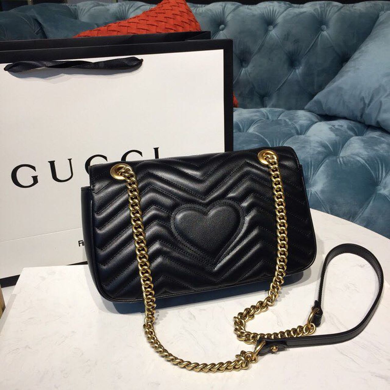 Glami Marmont Small MatelassÃƒÂ© Shoulder Bag Black MatelassÃƒÂ© Chevron With A Heart For Women 10in/22cm Glami 446744 DTGLAMIT 1000