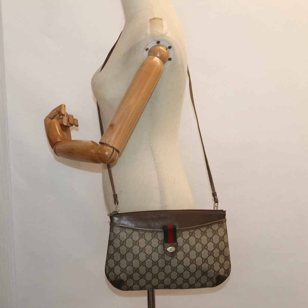 GUCCI GG Supreme Web Sherry Line Shoulder Bag PVC Beige 80683
