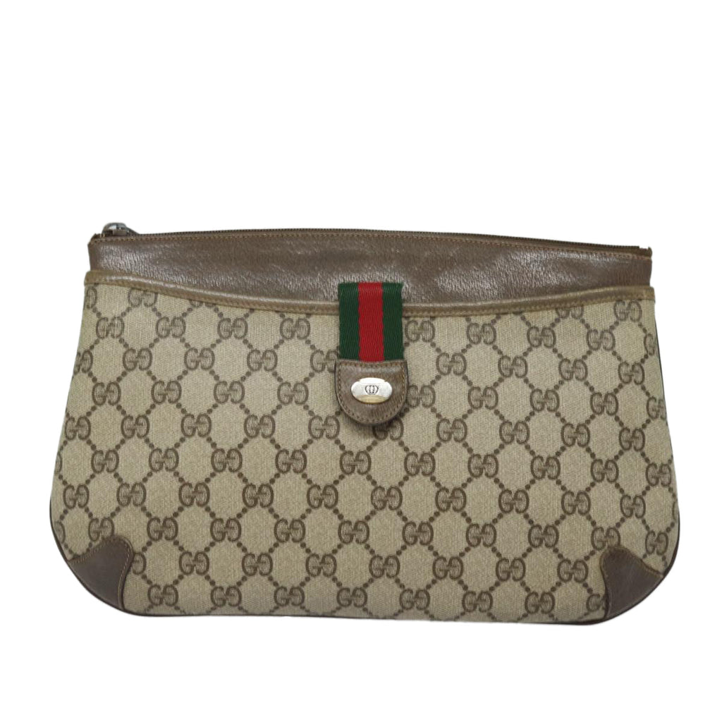 GUCCI GG Supreme Web Sherry Line Shoulder Bag PVC Beige 80683
