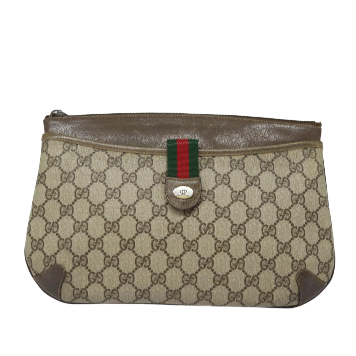 GUCCI GG Supreme Web Sherry Line Shoulder Bag PVC Beige 80683