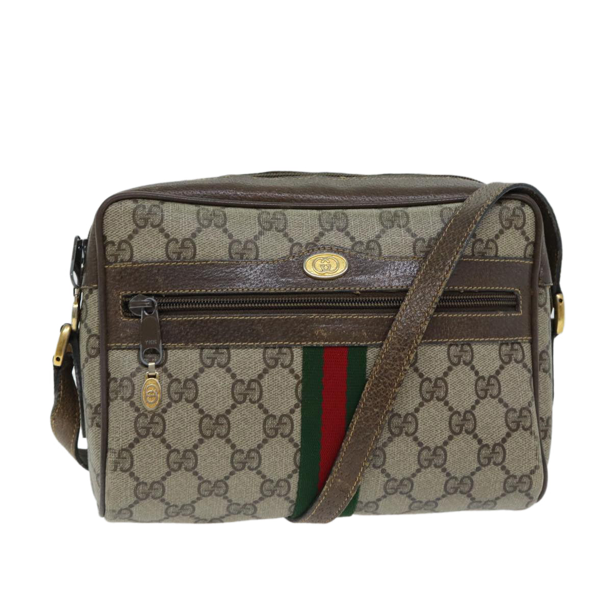 GUCCI GG Supreme Web Sherry Line Shoulder Bag PVC Beige 32 02 004 80804