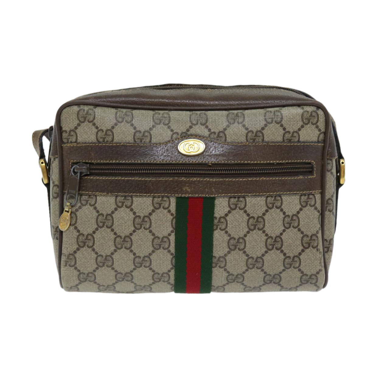 GUCCI GG Supreme Web Sherry Line Shoulder Bag PVC Beige 32 02 004 80804