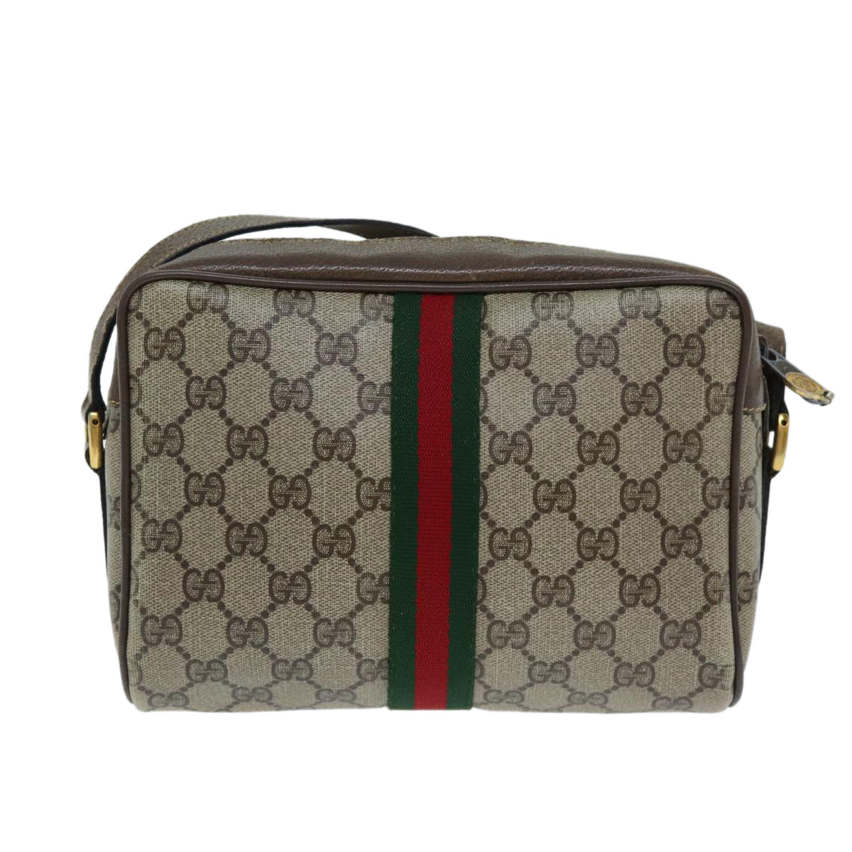 GUCCI GG Supreme Web Sherry Line Shoulder Bag PVC Beige 32 02 004 80804