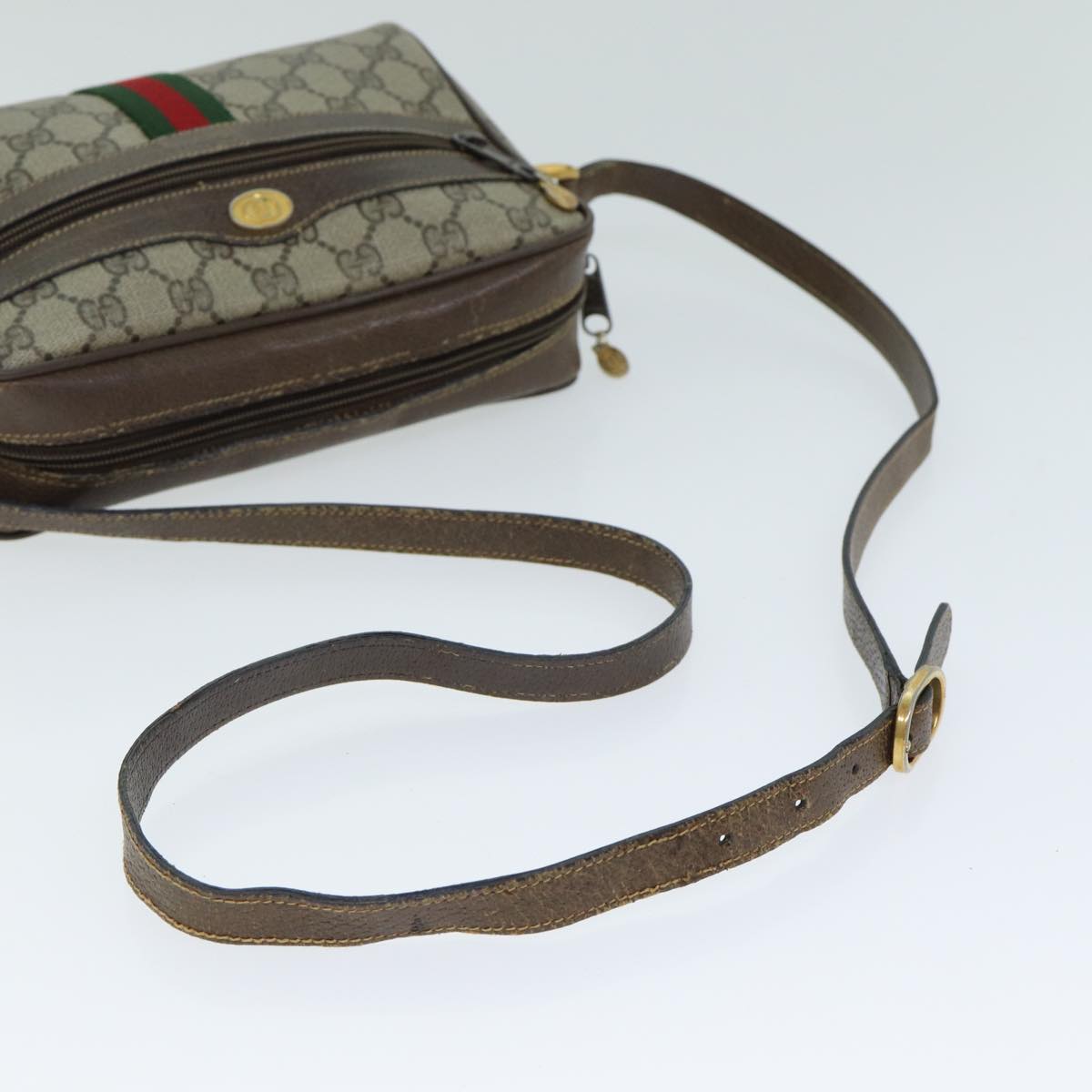 GUCCI GG Supreme Web Sherry Line Shoulder Bag PVC Beige 32 02 004 80804