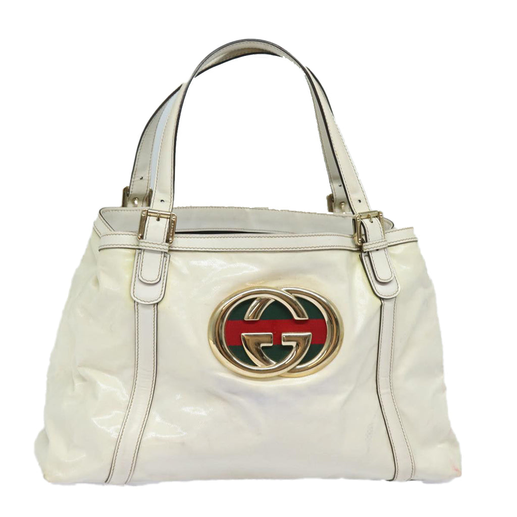 GUCCI Web Sherry Line Tote Bag Coated Canvas White Red Green 162094 80821