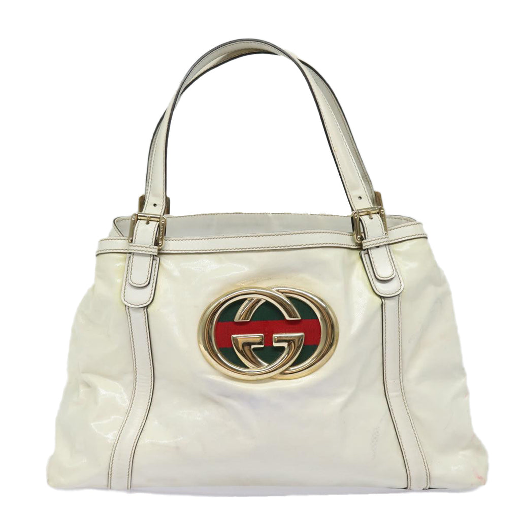 GUCCI Web Sherry Line Tote Bag Coated Canvas White Red Green 162094 80821