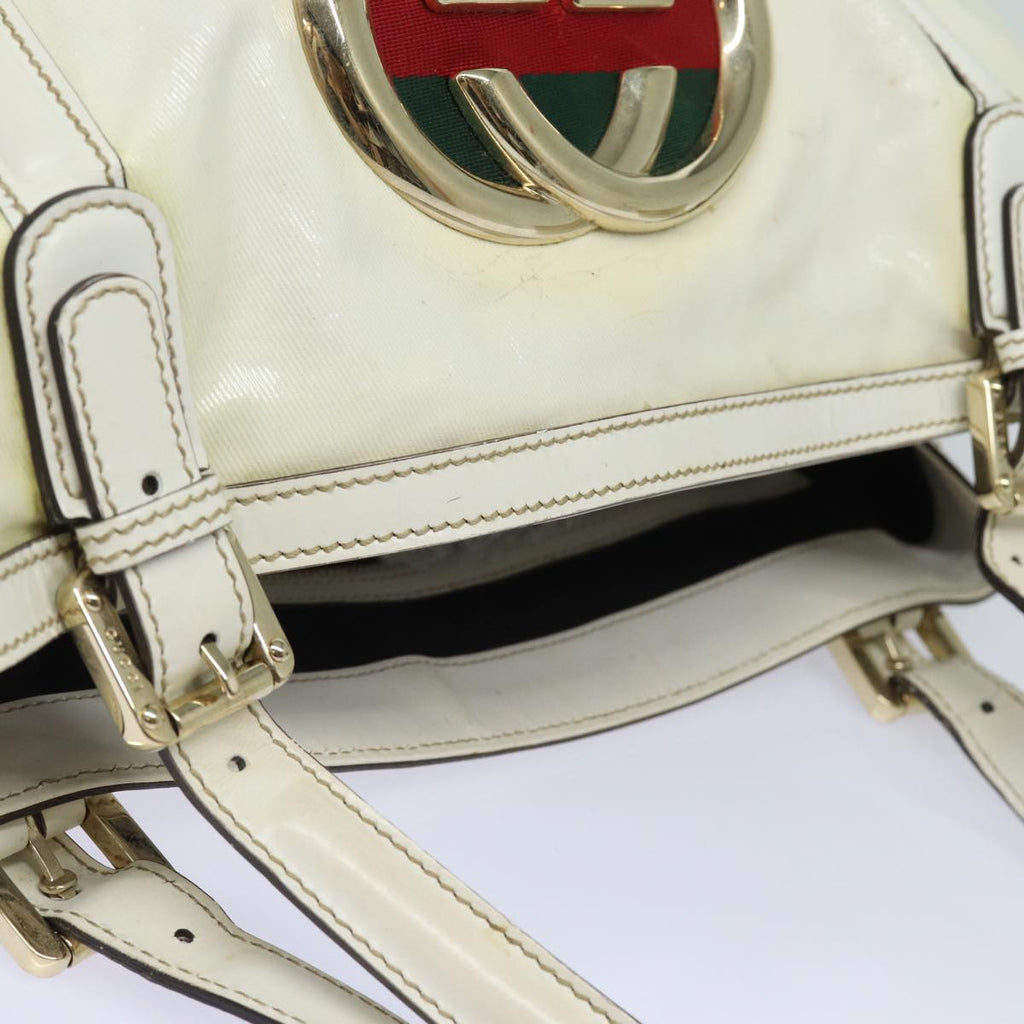 GUCCI Web Sherry Line Tote Bag Coated Canvas White Red Green 162094 80821