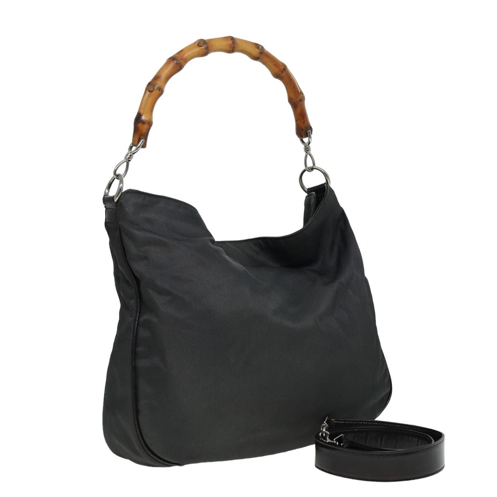 GUCCI Bamboo Shoulder Bag Nylon 2way Gray 001 3754 1577 80826