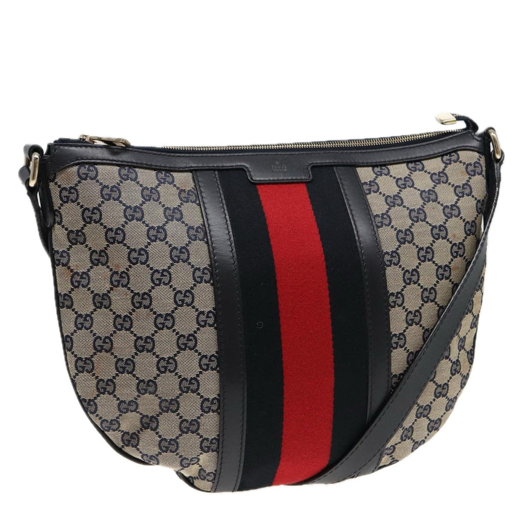 GUCCI GG Canvas Sherry Line Shoulder Bag Navy Red 257032 80828