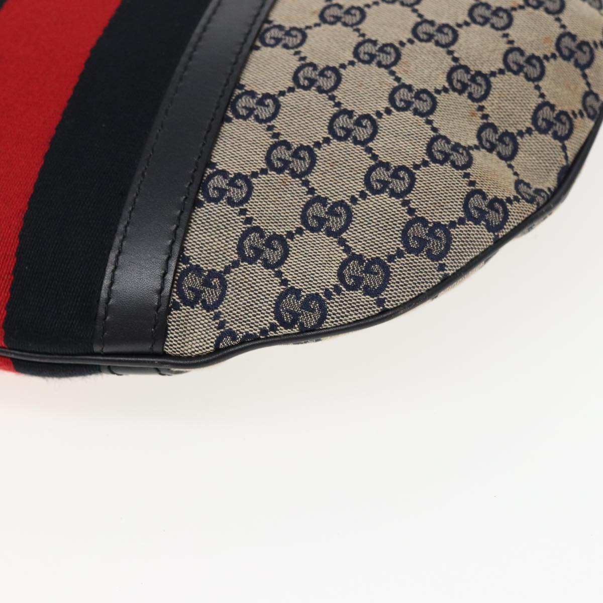 GUCCI GG Canvas Sherry Line Shoulder Bag Navy Red 257032 80828