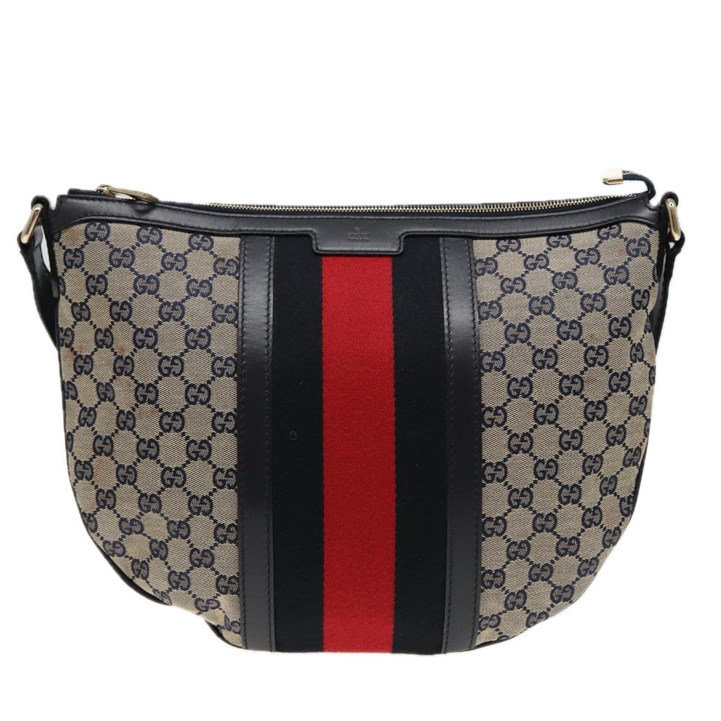 GUCCI GG Canvas Sherry Line Shoulder Bag Navy Red 257032 80828