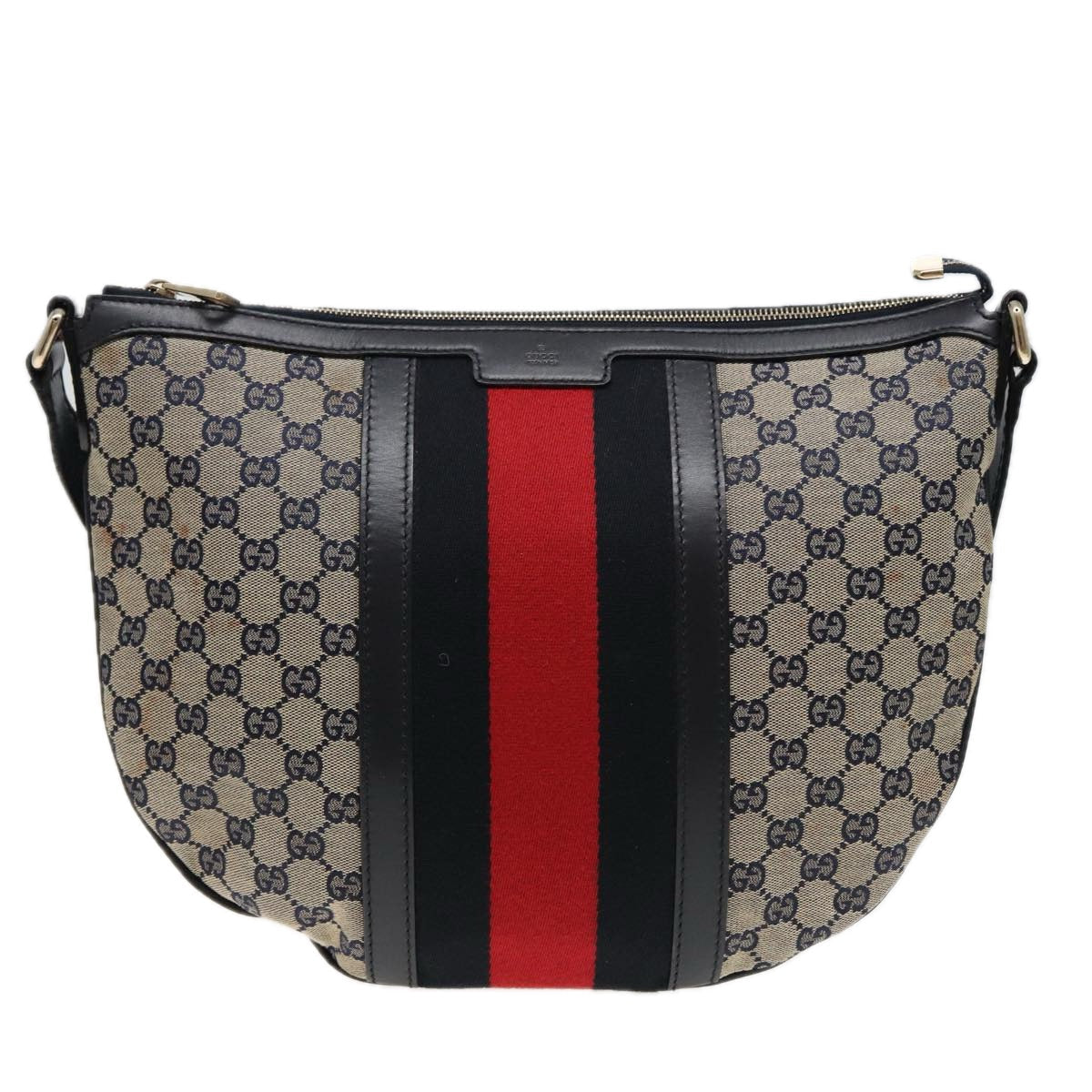 GUCCI GG Canvas Sherry Line Shoulder Bag Navy Red 257032 80828