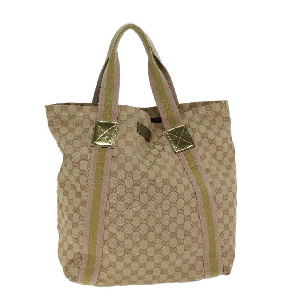 GUCCI GG Canvas Sherry Line Tote Bag Beige Pink gold 189669 80829