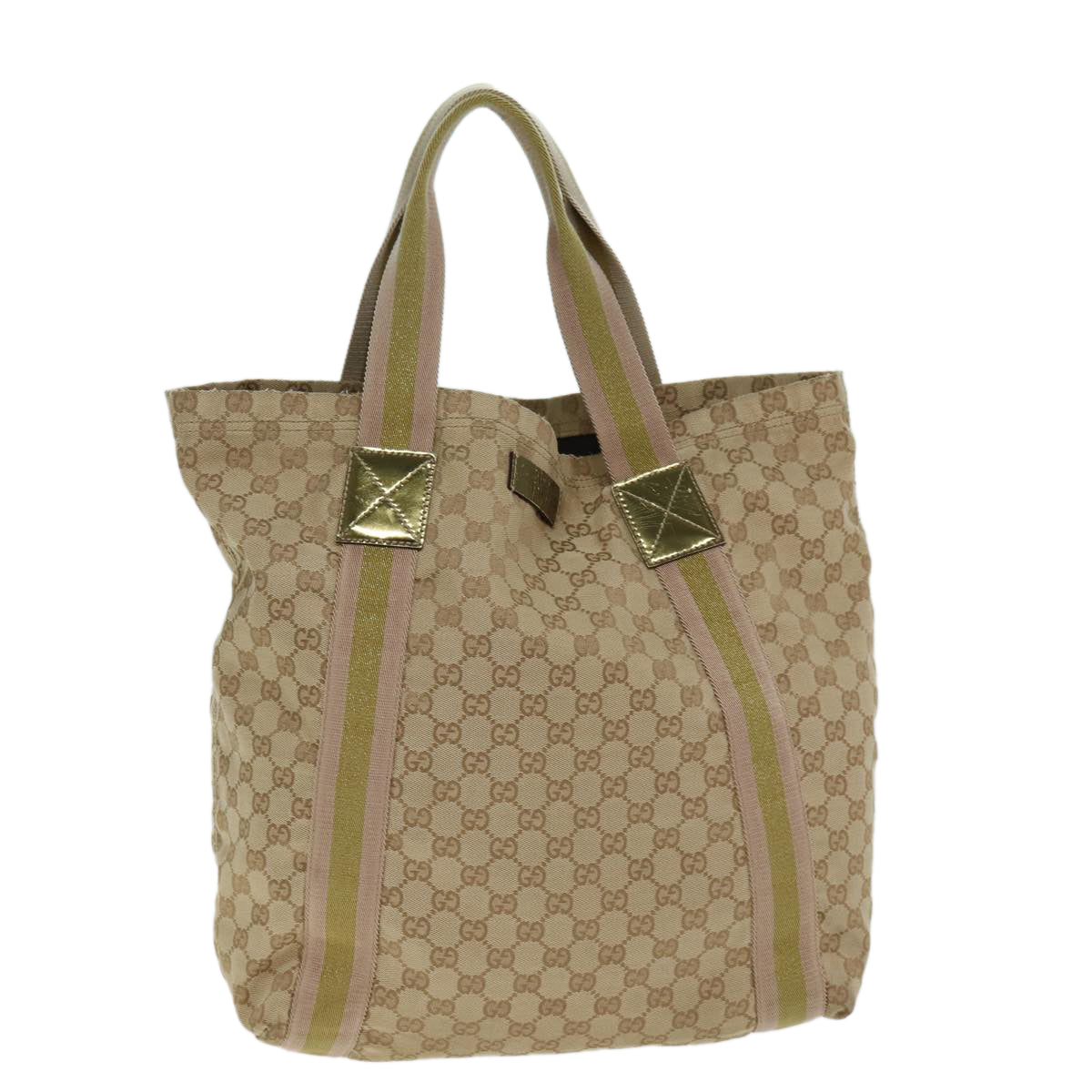 GUCCI GG Canvas Sherry Line Tote Bag Beige Pink gold 189669 80829