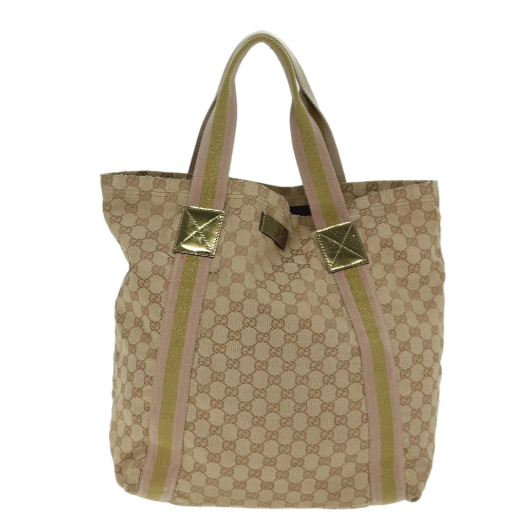 GUCCI GG Canvas Sherry Line Tote Bag Beige Pink gold 189669 80829
