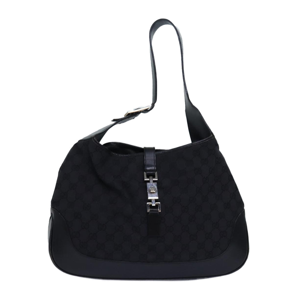 GUCCI Jackie Shoulder Bag Canvas Leather Black 001 3346 80830