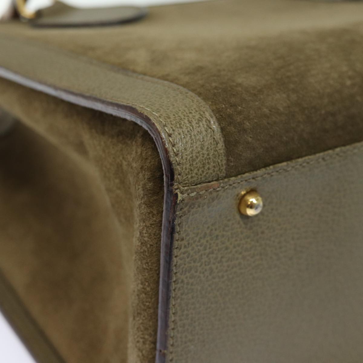 GUCCI Bamboo Hand Bag Suede Leather Khaki 002 1186 0260 80840