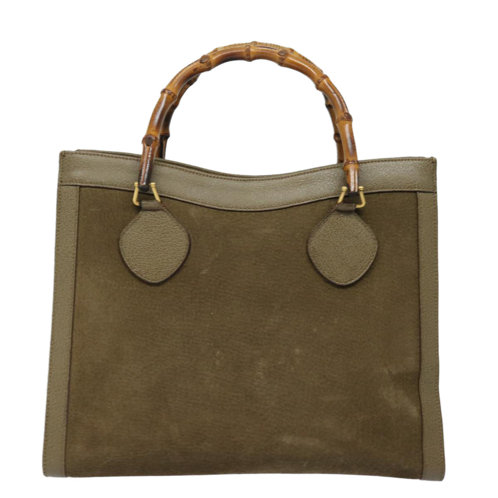 GUCCI Bamboo Hand Bag Suede Leather Khaki 002 1186 0260 80840