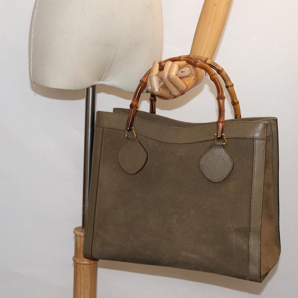 GUCCI Bamboo Hand Bag Suede Leather Khaki 002 1186 0260 80840
