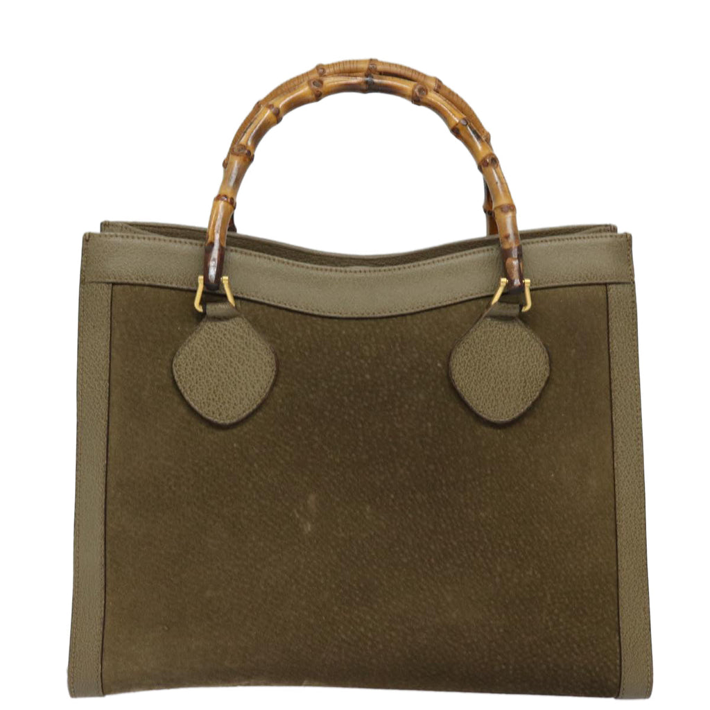 GUCCI Bamboo Hand Bag Suede Leather Khaki 002 1186 0260 80840