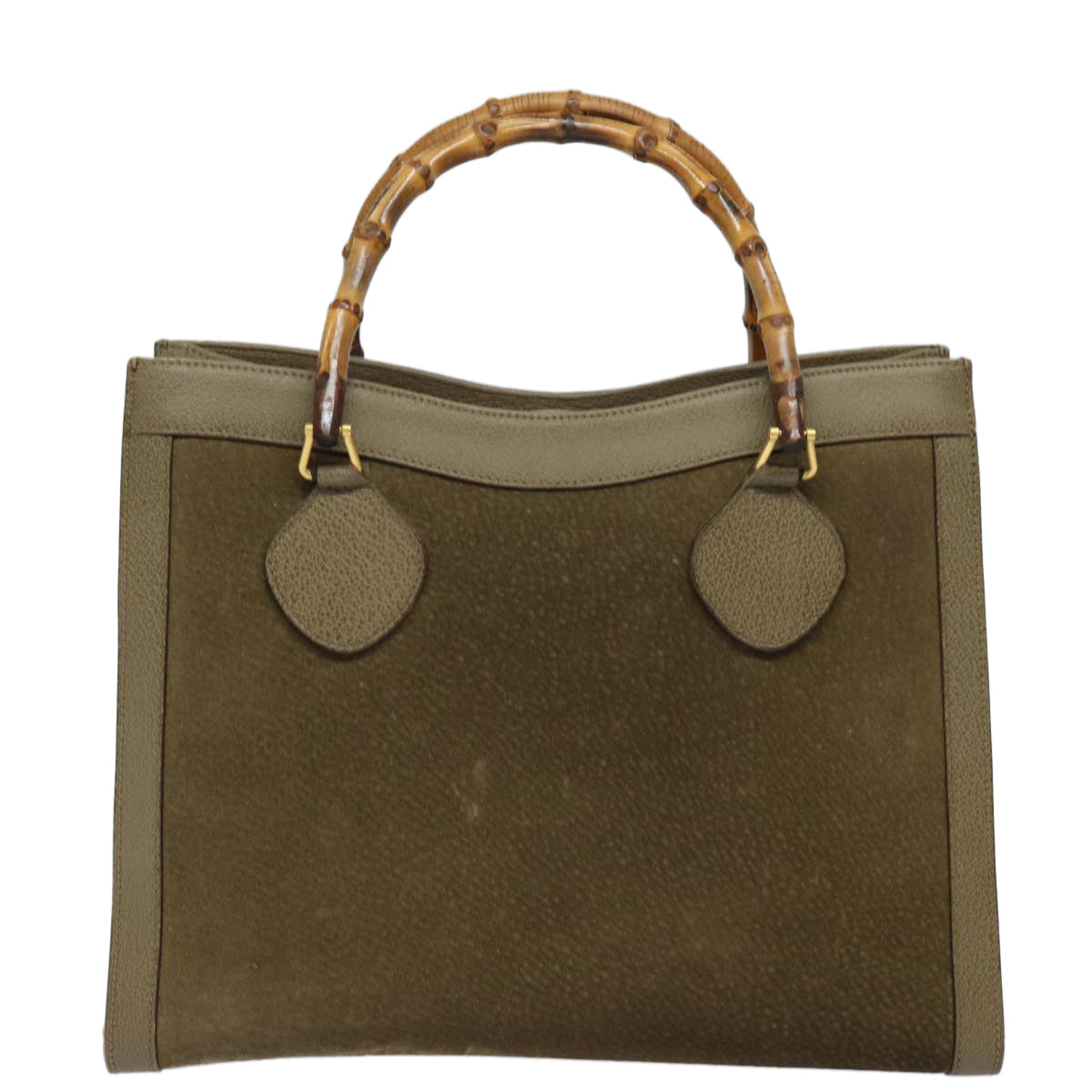 GUCCI Bamboo Hand Bag Suede Leather Khaki 002 1186 0260 80840