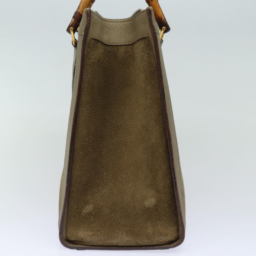 GUCCI Bamboo Hand Bag Suede Leather Khaki 002 1186 0260 80840