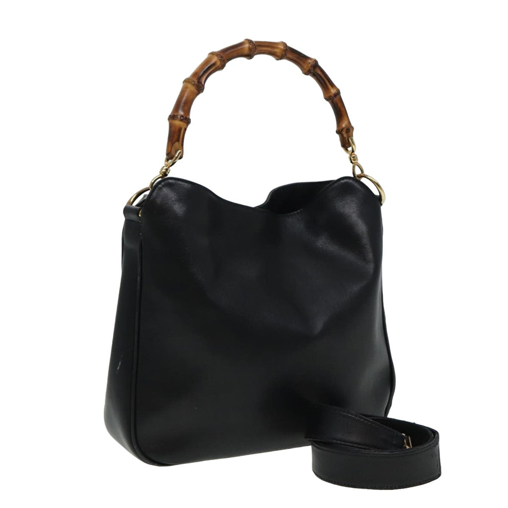 GUCCI Bamboo Shoulder Bag Leather 2way Black 001 3754 1638 80841