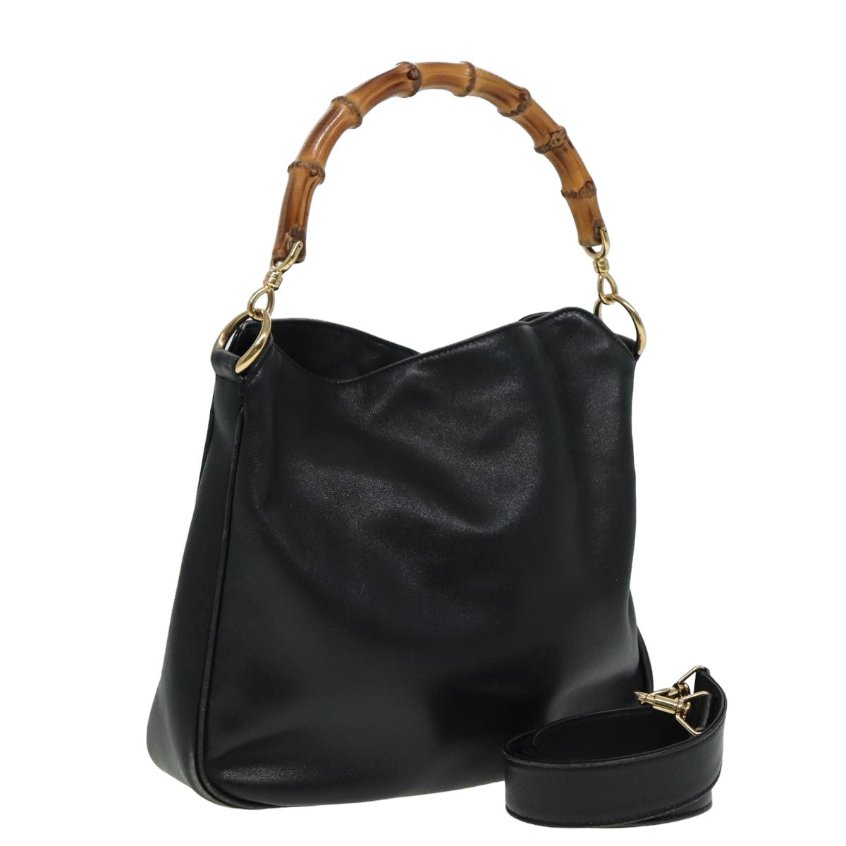 GUCCI Bamboo Shoulder Bag Leather 2way Black 001 3754 1638 80842