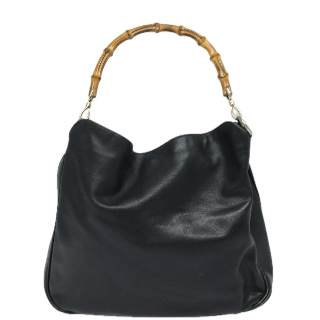 GUCCI Bamboo Shoulder Bag Leather 2way Black 001 1377 3754 80844