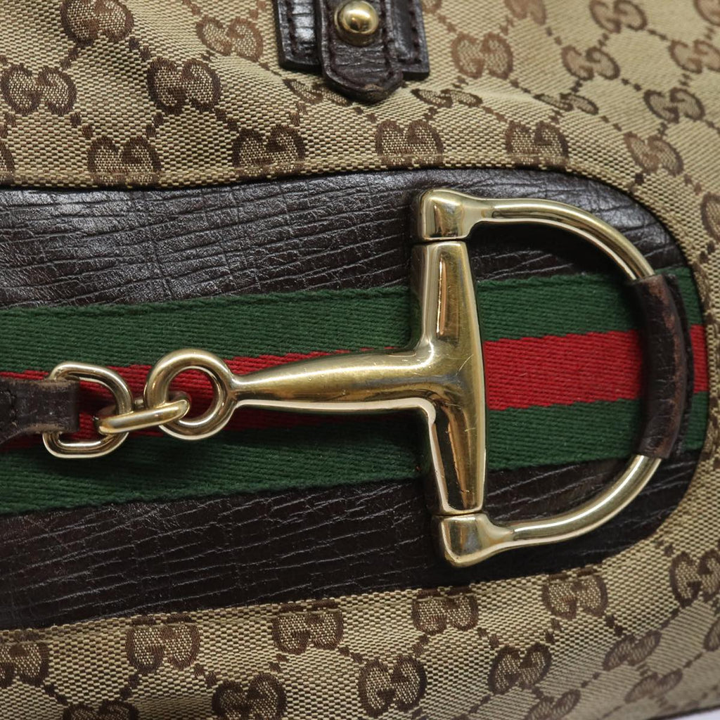 GUCCI GG Canvas Web Sherry Line Horsebit Tote Bag Beige Red 137385 80847