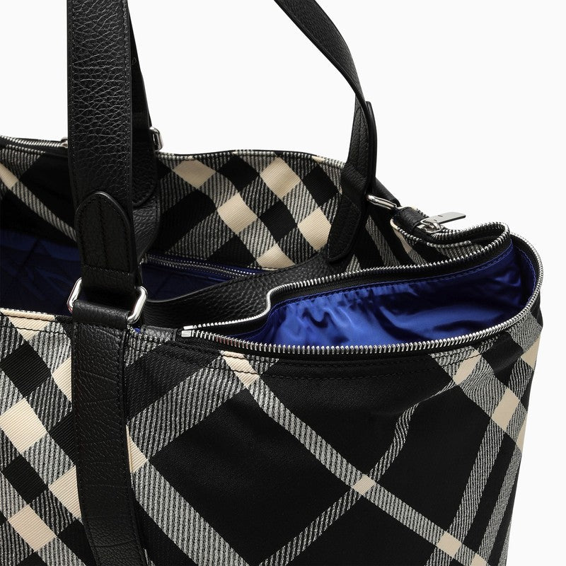 Burberry Black/Calico Cotton-Blend Tote Bag With Check Pattern Men