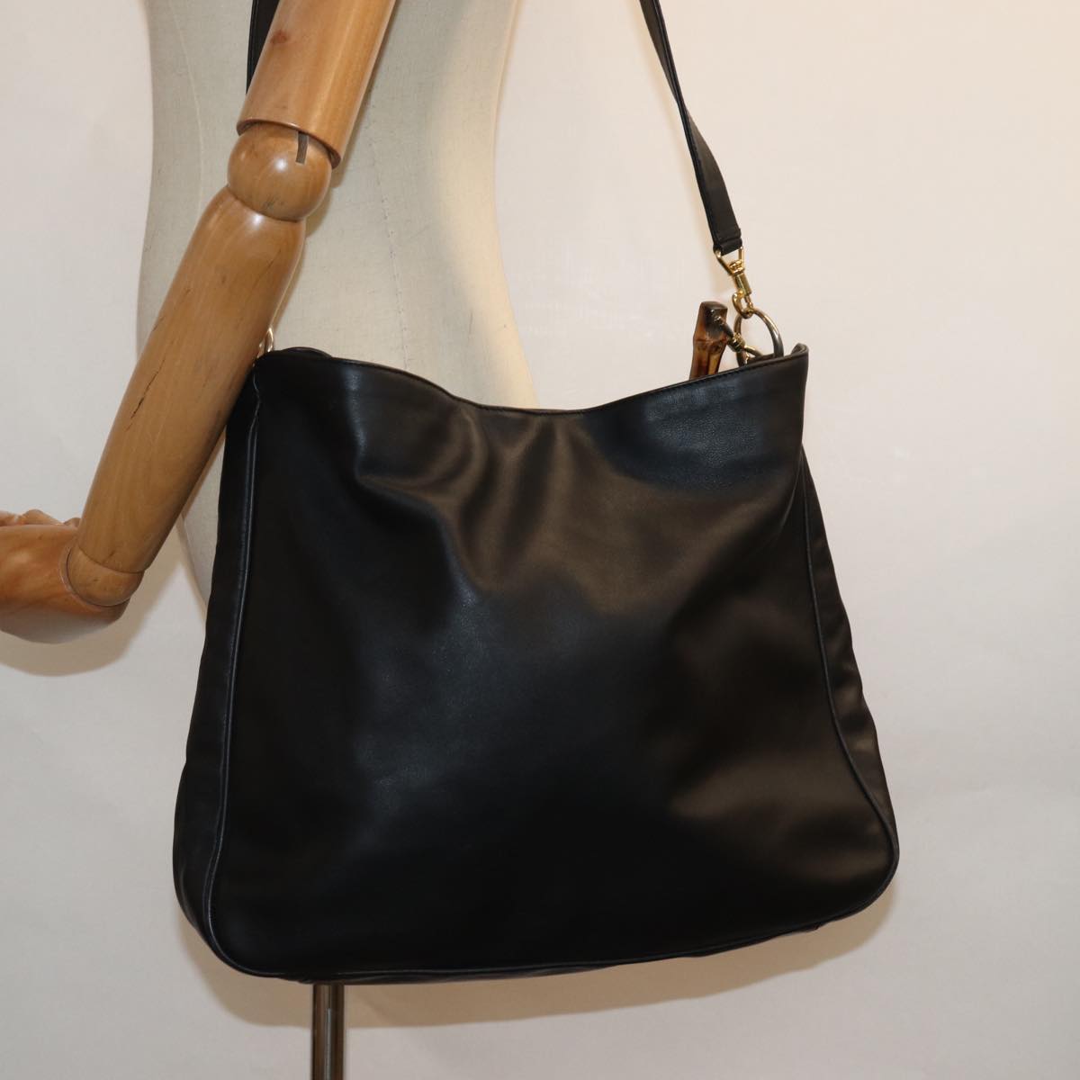 GUCCI Bamboo Shoulder Bag Leather 2way Black 001 1781 80887