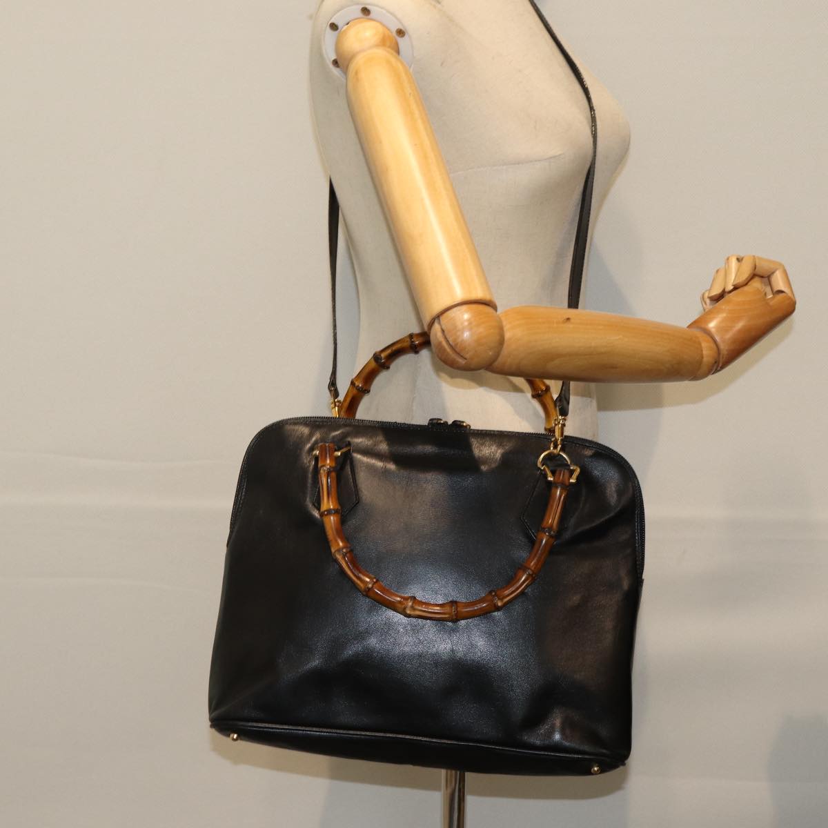 GUCCI Bamboo Hand Bag Leather 2way Black 000 1186 0289 80888
