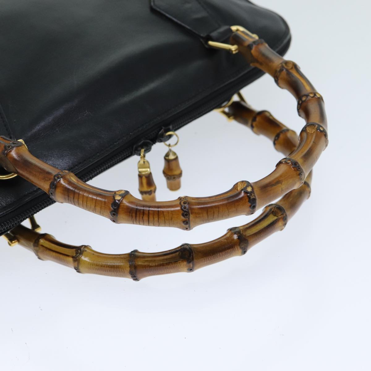 GUCCI Bamboo Hand Bag Leather 2way Black 000 1186 0289 80888