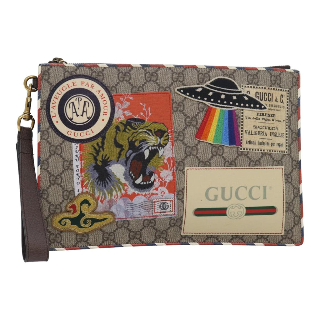 GUCCI GG Supreme Clutch Bag PVC Leather Beige 473915 80898