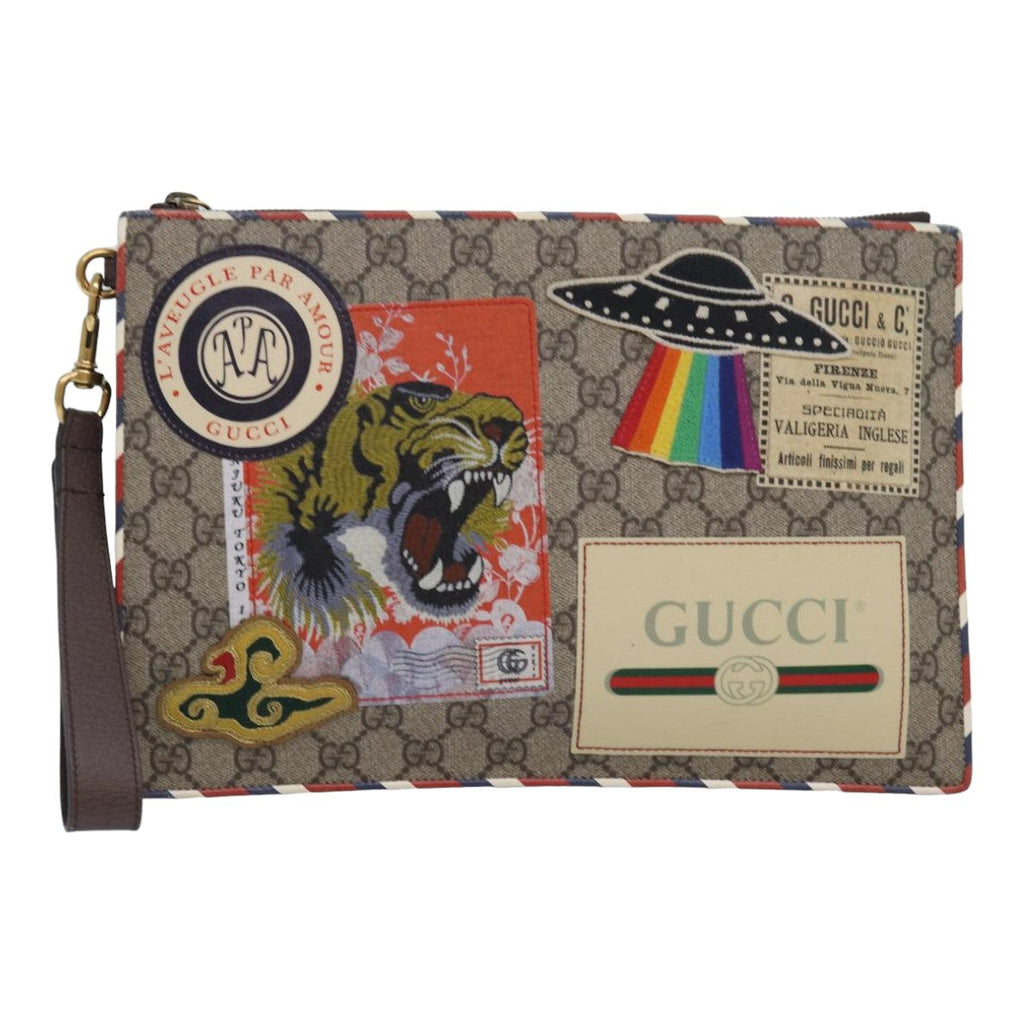 GUCCI GG Supreme Clutch Bag PVC Leather Beige 473915 80898