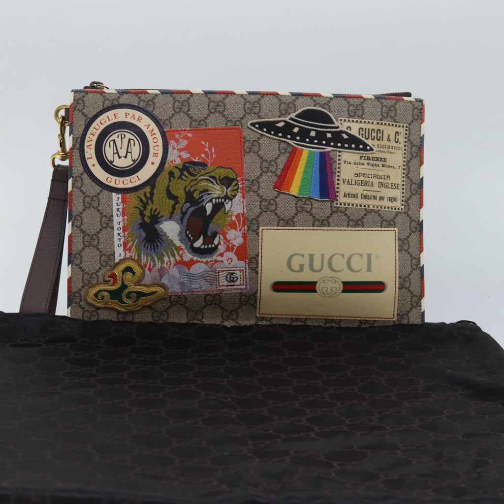GUCCI GG Supreme Clutch Bag PVC Leather Beige 473915 80898